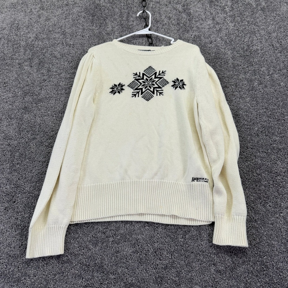 American Living Sweater Womens XL Cream Snowflake Fair Isle Cotton Pullover